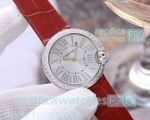 AAA Grade Clone Cartier Ballon Blanc de Diamond Dial Red Leather Strap Ladies Watch